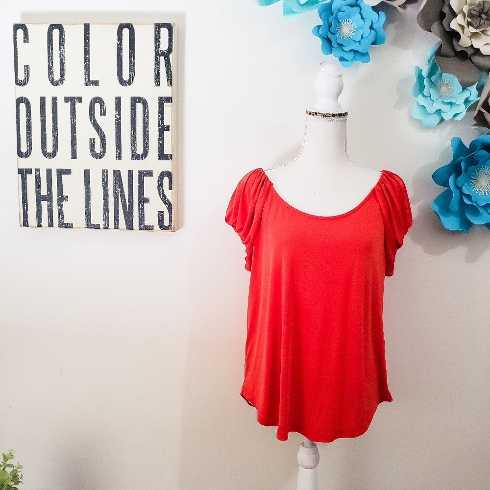 LUCKY BRAND ORANGE SHIRT OFF SHOULDER LARGE LB